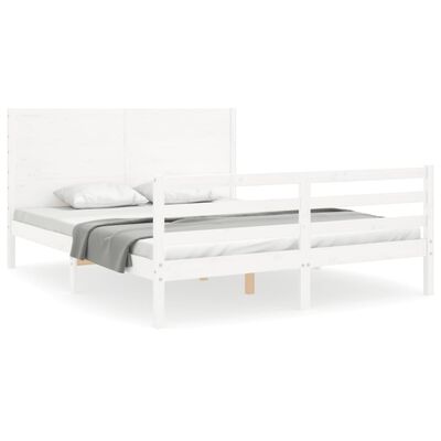 vidaXL Bed Frame with Headboard White King Size Solid Wood