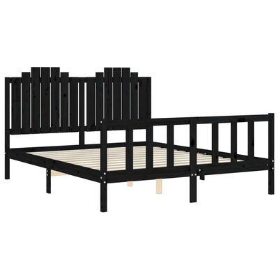 vidaXL Bed Frame without Mattress Black King Size Solid Wood Pine