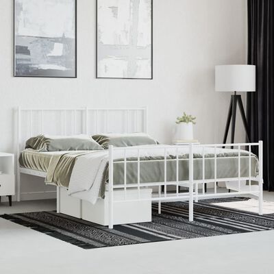 vidaXL Metal Bed Frame without Mattress with Footboard White 135x190 cm Double