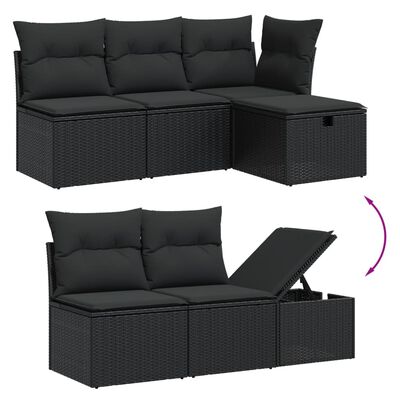 vidaXL 7 Piece Garden Sofa Set with Cushions Black Poly Rattan