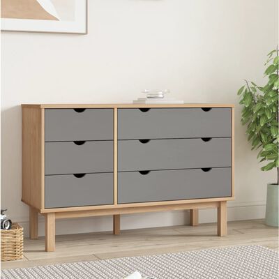 vidaXL Drawer Cabinet OTTA Brown&Grey 111x43x73.5cm Solid Wood Pine