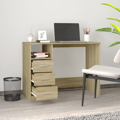 vidaXL Desk with Drawers Sonoma Oak 102x50x76 cm Engineered Wood