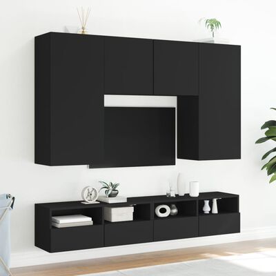 vidaXL TV Wall Cabinets 2 pcs Black 80x30x30 cm Engineered Wood