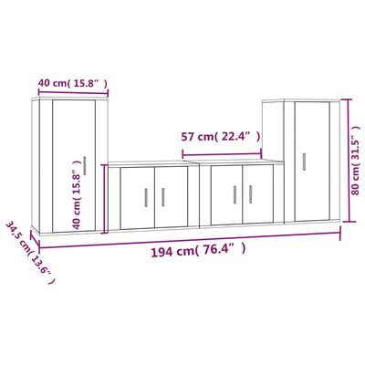 vidaXL 4 Piece TV Cabinet Set White Engineered Wood