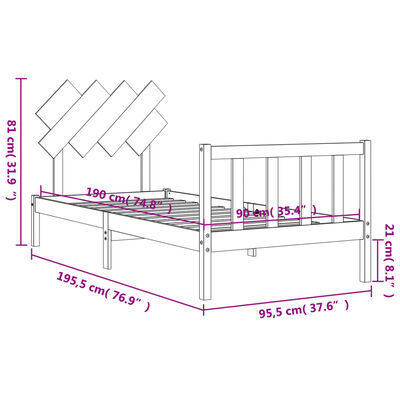 vidaXL Bed Frame without Mattress Black Single Solid Wood Pine