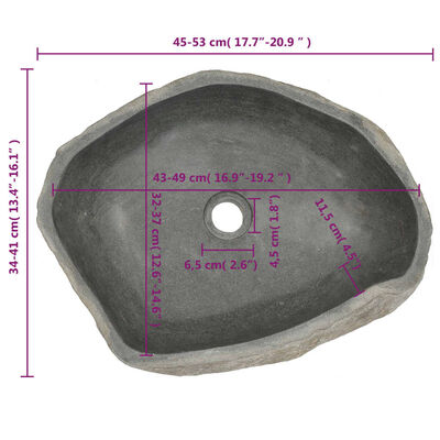 vidaXL Basin River Stone Oval (45-53)x(34-41) cm