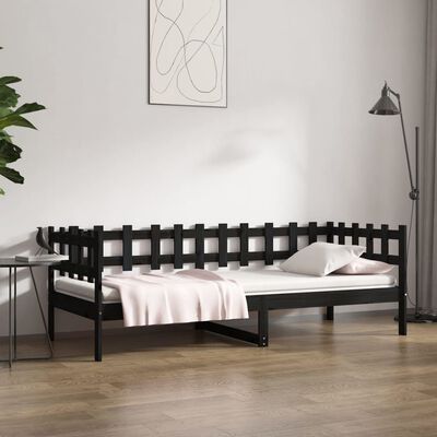 vidaXL Day Bed without Mattress Black 90x190 cm Single Solid Wood Pine