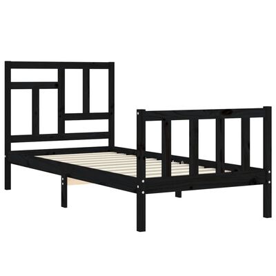 vidaXL Bed Frame with Headboard Black Single Solid Wood