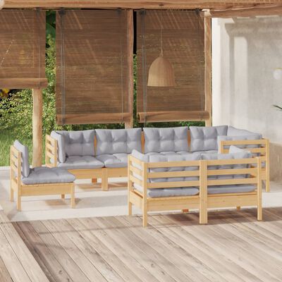 vidaXL 8 Piece Garden Lounge Set with Grey Cushions Solid Pinewood