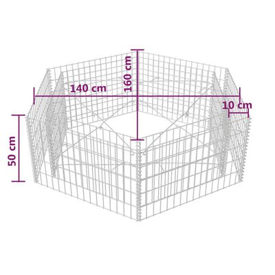 vidaXL Hexagonal Gabion Raised Bed 160x140x50 cm