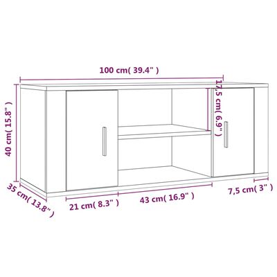 vidaXL TV Cabinet Grey Sonoma 100x35x40 cm Engineered Wood