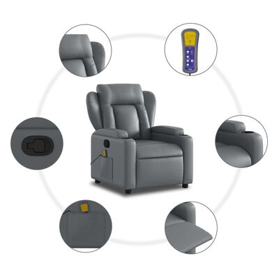 vidaXL Massage Recliner Chair Grey Faux Leather