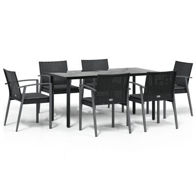 vidaXL 7 Piece Garden Dining Set with Cushions Poly Rattan and Steel