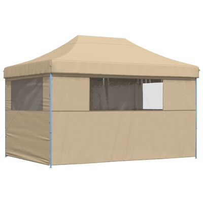 vidaXL Foldable Party Tent Pop-Up with 4 Sidewalls Beige