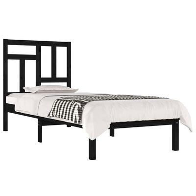 vidaXL Bed Frame without Mattress Black 90x190 cm Single Solid Wood Pine