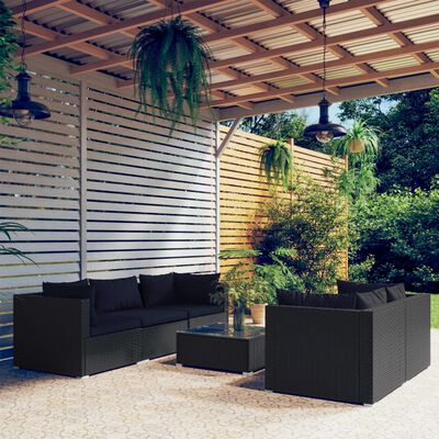 vidaXL 6 Piece Garden Lounge Set with Cushions Poly Rattan Black