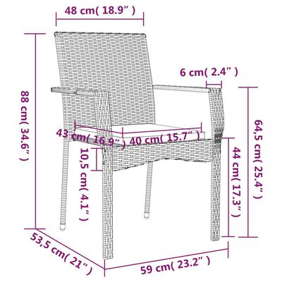 vidaXL 5 Piece Garden Dining Set with Cushions Black and Grey Poly Rattan