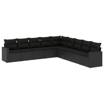 vidaXL 9 Piece Garden Sofa Set with Cushions Black Poly Rattan