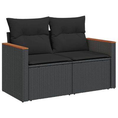 vidaXL 3 Piece Garden Sofa Set with Cushions Black Poly Rattan