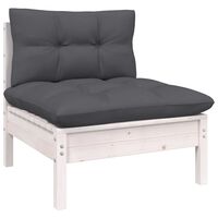 vidaXL Garden Middle Sofa with Cushions White Solid Pinewood