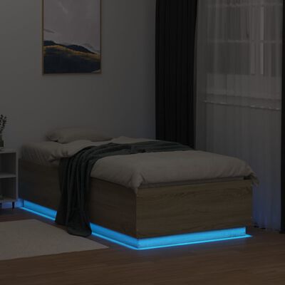 vidaXL Bed Frame with LED without Mattress Sonoma Oak 90x190 cm Single