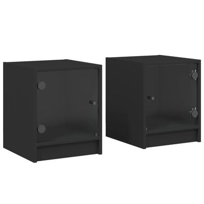 vidaXL Bedside Cabinets with Glass Doors 2 pcs Black 35x37x42 cm