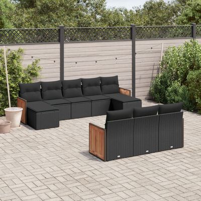 vidaXL 10 Piece Garden Sofa Set with Cushions Black Poly Rattan