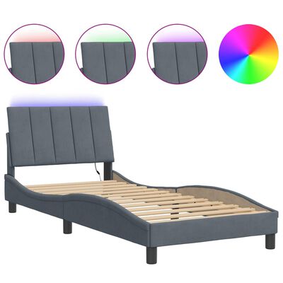 vidaXL Bed Frame with LED without Mattress Dark Grey 90x190 cm Velvet