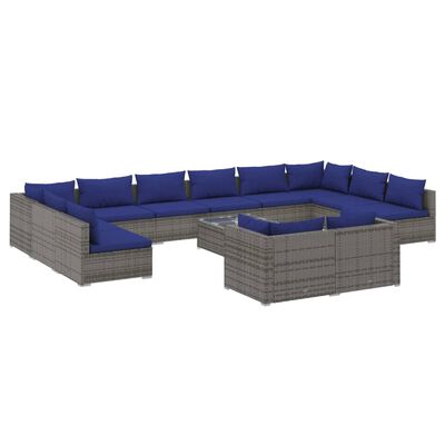 vidaXL 13 Piece Garden Lounge Set with Cushions Grey Poly Rattan