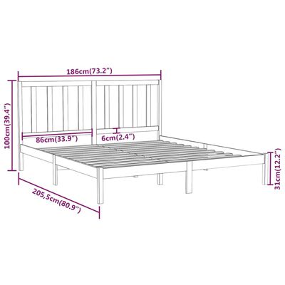 vidaXL Bed Frame without Mattress Black 180x200 cm Super King Solid Wood