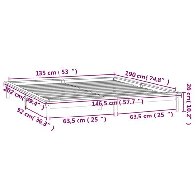 vidaXL LED Bed Frame without Mattress White 135x190 cm Double Solid Wood