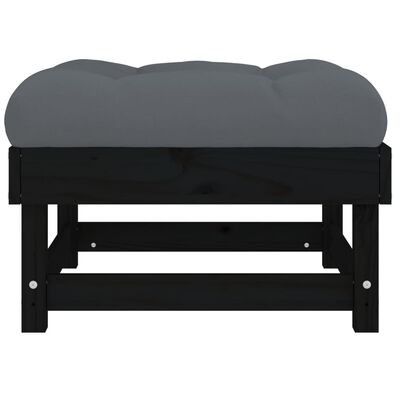 vidaXL Garden Footstool with Cushion Black Solid Wood Pine