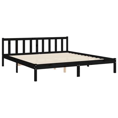 vidaXL Bed Frame with Headboard Black Super King Size Solid Wood