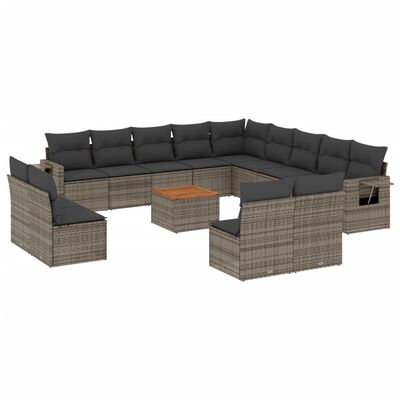 vidaXL 14 Piece Garden Sofa Set with Cushions Grey Poly Rattan