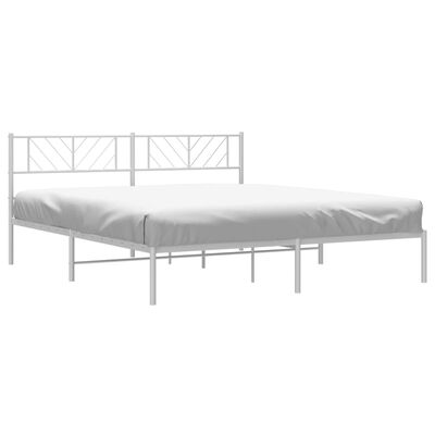 vidaXL Metal Bed Frame without Mattress with Headboard White 180x200 cm Super King