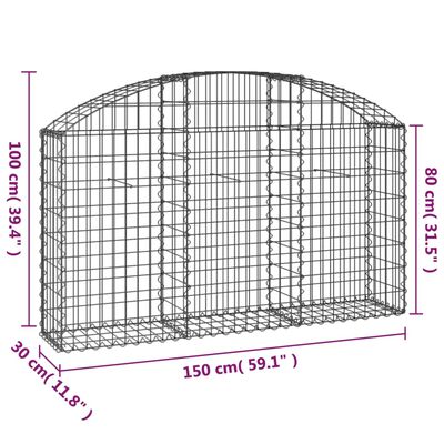 vidaXL Arched Gabion Basket 150x30x80/100 cm Galvanised Iron