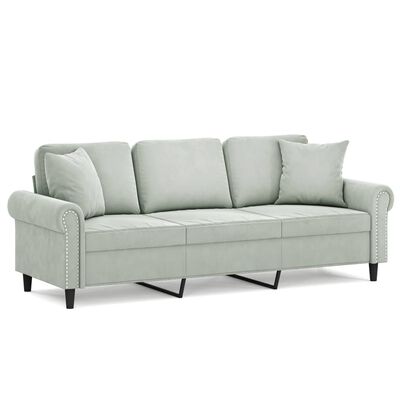 vidaXL 3-Seater Sofa with Throw Pillows Light Grey 180 cm Velvet