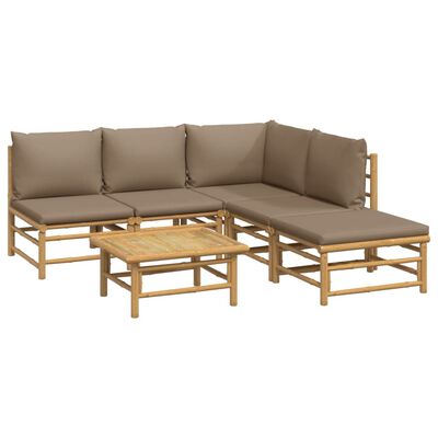 vidaXL 6 Piece Garden Lounge Set with Taupe Cushions Bamboo