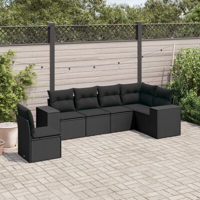 vidaXL 6 Piece Garden Sofa Set with Cushions Black Poly Rattan