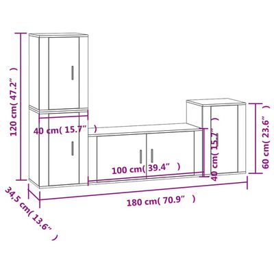 vidaXL 4 Piece TV Cabinet Set High Gloss White Engineered Wood