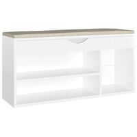 vidaXL Shoe Bench with Cushion High Gloss White 104x30x49 cm Engineered Wood