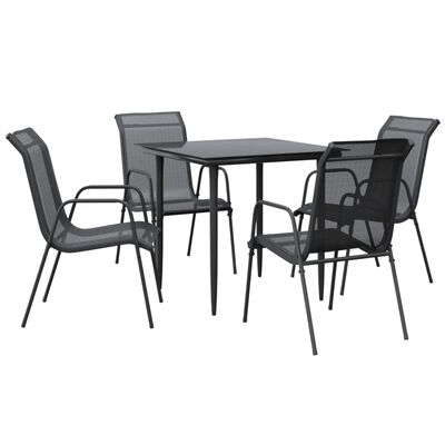 vidaXL 5 Piece Garden Dining Set Black Steel and Textilene