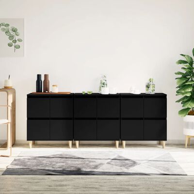 vidaXL Sideboards 3 pcs Black 60x35x70 cm Engineered Wood