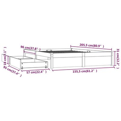 vidaXL Bed Frame without Mattress with Drawers White King Size