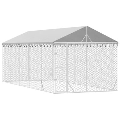 vidaXL Outdoor Dog Kennel with Roof Silver 3x7.5x2.5 m Galvanised Steel