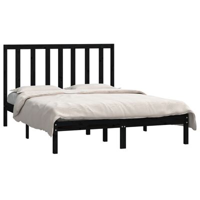 vidaXL Bed Frame without Mattress Black 135x190 cm Double Solid Wood Pine