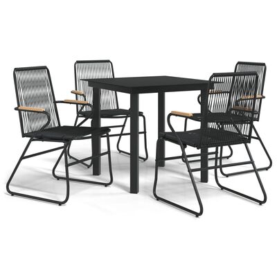 vidaXL 5 Piece Garden Dining Set Black PVC Rattan