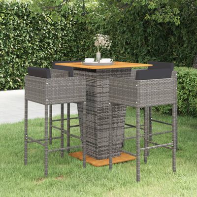 vidaXL 5 Piece Garden Bar Set with Cushions Poly Rattan Grey