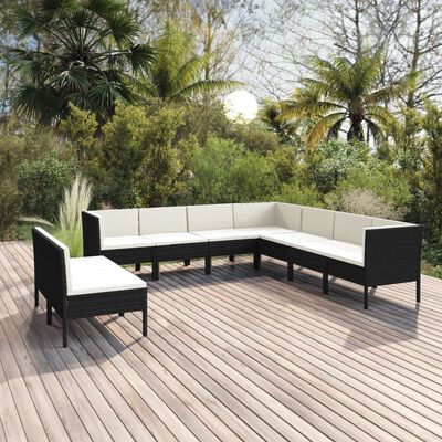 vidaXL 9 Piece Garden Lounge Set with Cushions Poly Rattan Black