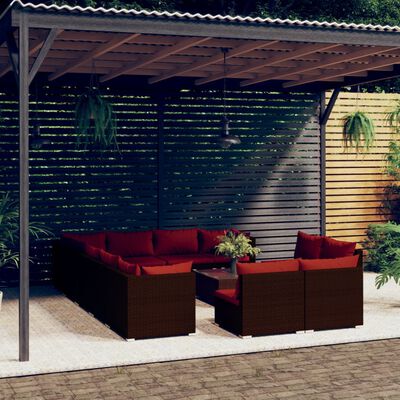 vidaXL 13 Piece Garden Lounge Set with Cushions Brown Poly Rattan